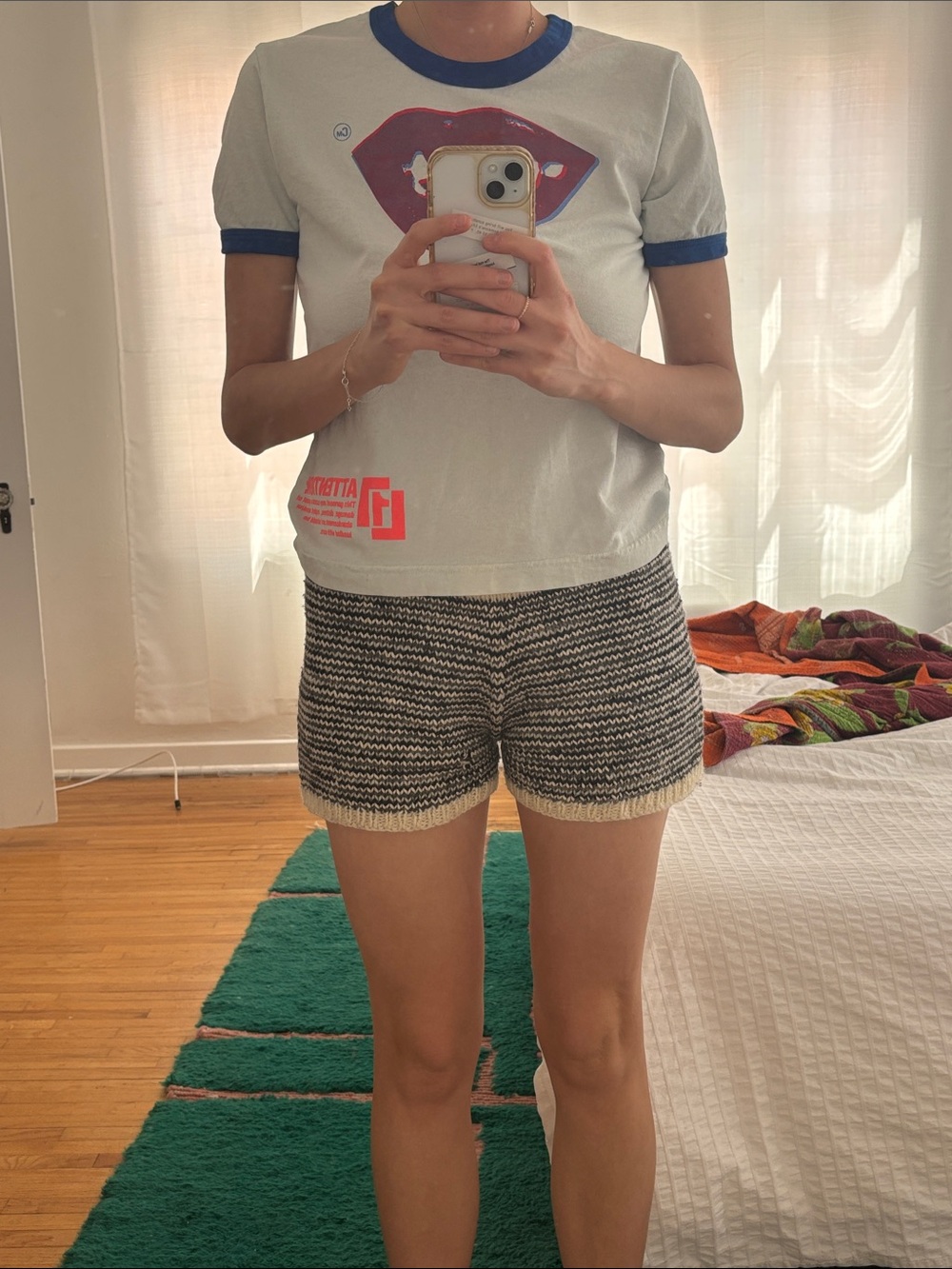 Casual Knit Black & White Women's Shorts